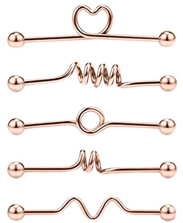 Lieson 5 Stück Nasenring Edelstahl 14G Nasenpiercing Nasenstecker Lang Stab Mit Herz und Geometrisch Form Piercing Septum Knorpel Tragus Helix Ohrringe Rosegold