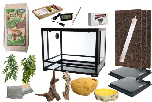 Komplettset Deluxe: Für Königspythons (120cm Länge) Terrarium mit ReptiZoo Glas-Terrarium 120x60x45 cm (RK0226)