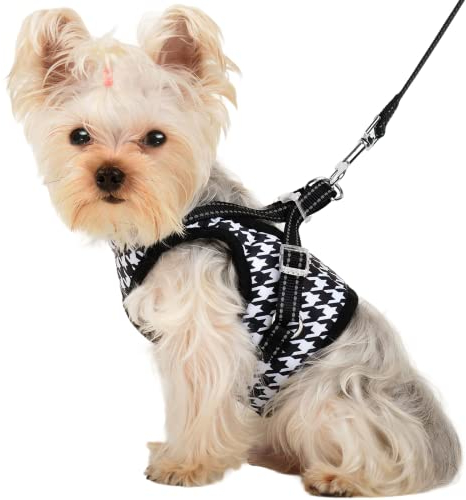 Plaid Dog Harness, Small Dog Harness for Dogs No Pull, Soft Puppy Harness and Leash Set, XS Dog Harness, Step-in Chihuahua Teacup Dog Harness, Extra Small Dog Harness Training, Pet Cat Harness