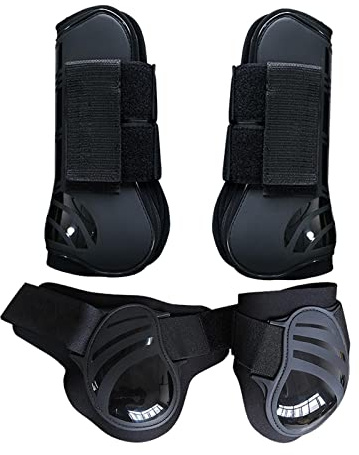 predolo Juego de 4 Protectores para Patas de Caballo, Protectores de Menudillo Y Tendones Delanteros para Caballos, Absorbentes de Impactos Y Transpirables, Negro M