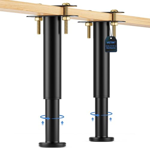 VETIN Lot de 2 Pieds de Lit Réglables 18-33 cm, Métal Pied Sommier à Lattes | Supports Centraux Renforcés, Adaptés aux Lits King/Queen Size, Idéal Pour Sommier à Lattes et Cadres de Lit,Structure Durable
