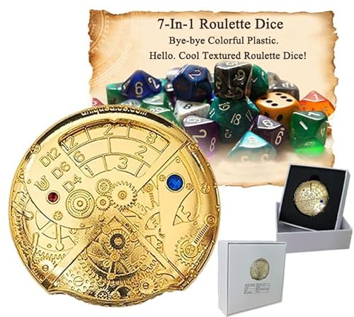 Hollow DND 7-In-1 Roulette Würfel Metall Dungeons und Drachen D und D D4, D6, D8, D10, D12, D20 und D% mit Geschenkbox für Dungeons, Dragon Gaming RPG Rollenspiel Spiele