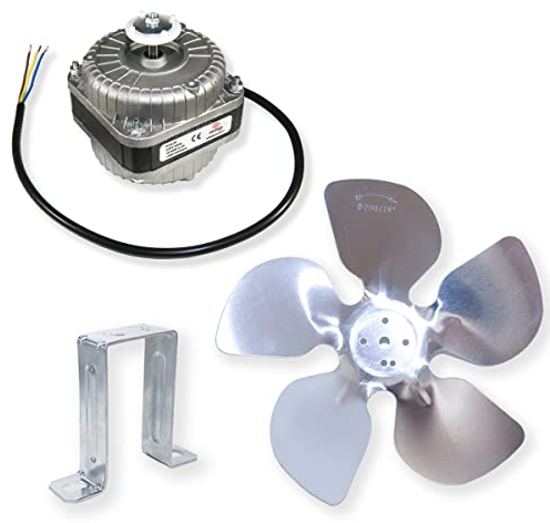 GOLDMAN SERVICE Kit Motore fan ventola per portabottiglie frigorifero 10 W con supporto e pale per congelatore verticale camera frigorifero industriale compatibile con grandi marche