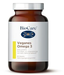 BioCare Vegan Omega 3 (Algen DHA & EPA), 60 Kapseln | Für Herz, Gehirn, Sehkraft & Haut