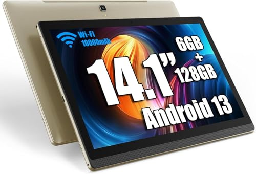 azamp Tablet MES-B1, 14.1 Inch Android 13 Tablets with 1920 * 1080 IPS HD Large Display, 6GB/128GB, WiFi, and 10000mAh Battery - Ideal for Productivity, Entertainment, and Education