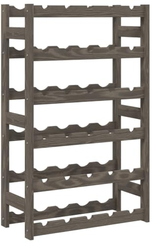 vidaXL Solid Pinewood Wine Rack for 30 Bottles - Grey Freestanding Wave Board Design for Wine Display in Kitchen, Dining Room, Bar