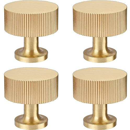 RZDEAL Schrankknäufe aus massivem Messing, für Schrank, Schublade, Kommode, moderne Griffe, Türknauf (28 x 28 x 28 mm), gebürstetes Messing, 4 Stück
