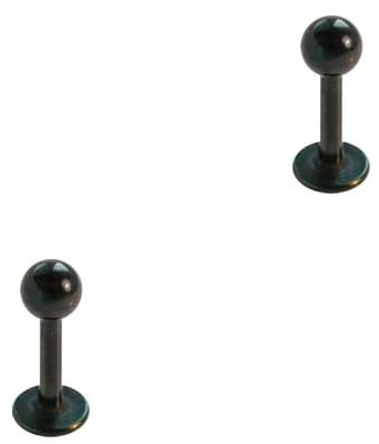 DENI 2 piercing labret neri per trago e qualsiasi parte dell'orecchio, bastone corto 6 mm, spessore standard 1,2 mm, Argento sterling