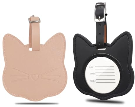 VZUHSW Katzen-Gepäckanhänger, 2er Set aus Leder mit Namensfeld, für Koffer, Handtaschen und Rucksäcke - praktischer Kofferanhänger mit Adressschild,