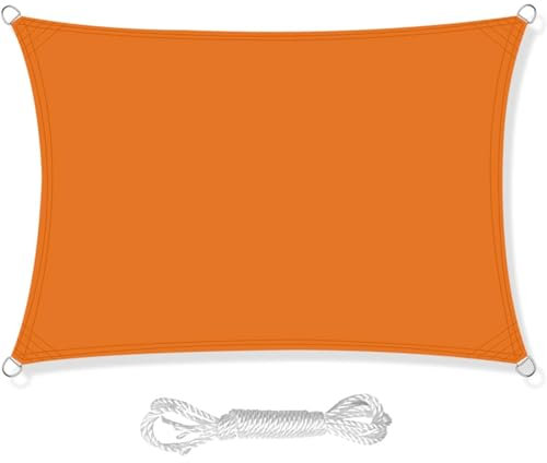 HEYOMART Sun Shade Sail 2m x 4m Rectangle Shade Sails Waterproof Outdoor Garden Patio Party Sunscreen Awning Canopy 98% UV Block With Free Rope, Orange
