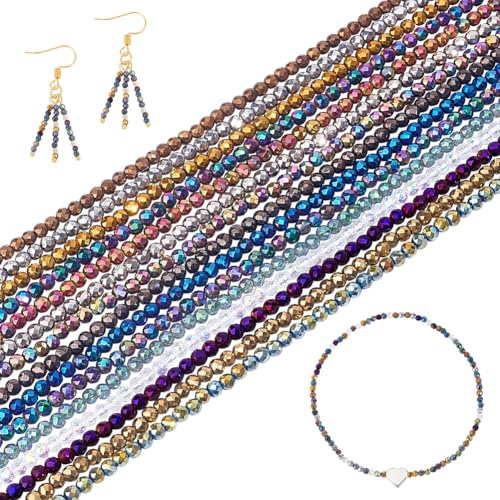 AHANDMAKER Lot de 15 perles à facettes en cristal de 2 mm, rondelles et perles d'espacement pour bijoux DIY – Environ 3045 pièces