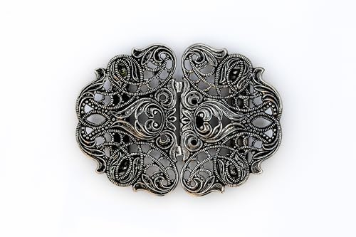 filigrane Schürzenschließe -Trachtenschnalle ind Alt-Silber und Alt-Gold (Alt-Silber)