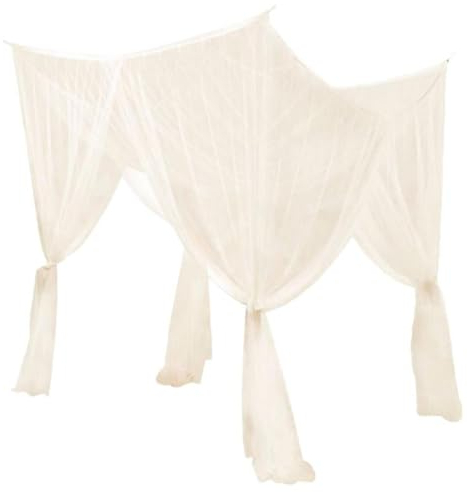 Folpus 4 Eckpfosten-Himmelbett-Vorhang, Bettvorhang, hängendes Bett-Volant-Netz für Frauen, Beige