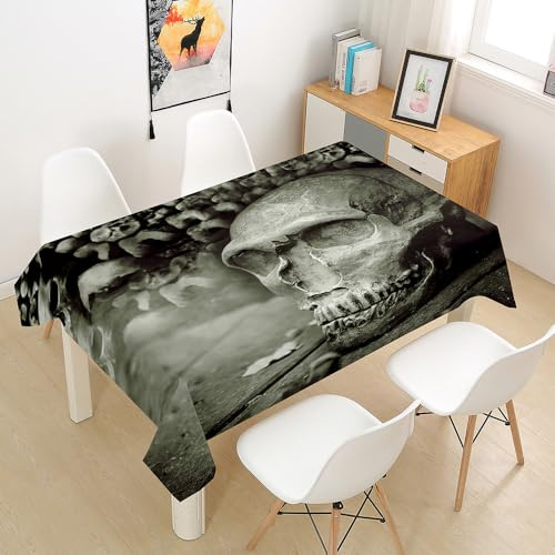 Mateju Rechteckig Tischdecke, 3D Schädel Gartentischdecke Indoor Tischdecke Eckig Tischdecken Tischtuch Tisch Schutz für Festival Geburtstag Hochzeit (Dunkelgrau,150x210cm)