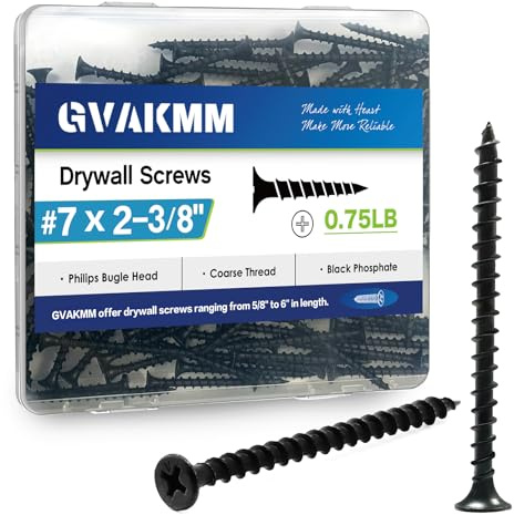 GVAKMM 0.75LB (118pcs),#7x2-3/8''Drywall Screws,Black Wood Screws,Coarse Thread,Phillips Bugle Head,Sharp Point,Long Screws for Wood,Sheetrock and More (2-3/8 Inch,60mm,118pcs)
