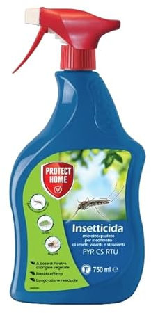 Protect Home Insetticida antizanzara, Pronto uso. A base di piretro microincapsulato per il controllo di insetti volanti e striscanti. Azione abbattente immediata, 750 ml
