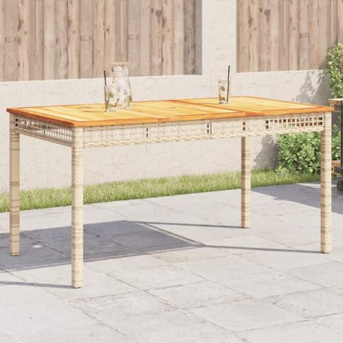 Sufrk Gartentisch Terrassentisch Wetterfest Lounge Tisch Outdoor BalkonhäNgetisch Beige 140x80x75 cm Poly Rattan Akazienholz