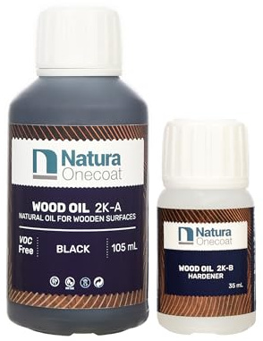 Natura Onecoat Wood Stain Oil - 8 m² - 140 ml, Black – Wood Finish for Interior Furniture & Floor - Linseed Wood Oil - Fast-Drying - Environmentally Friendly-Extra Durable Hard Wax Oil-VOC Free