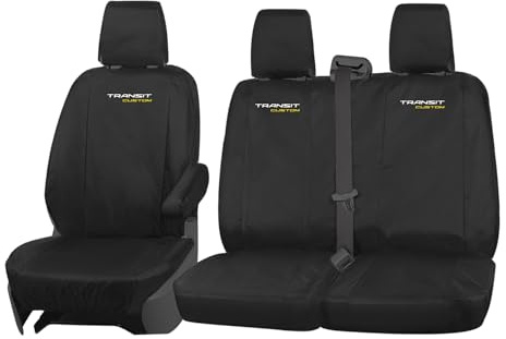 JH AUTOSTORES - FORD TRANSIT CUSTOM 2013-2023 FRONT SEAT COVERS HEAVY DUTY & WATERPROOF 2+1 TAILORED BLACK 590