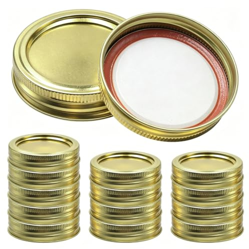 15 PCS Mason Jar Lids 70MM Standard Mouth Tinplate Lids Regular Canning Lids and Rings with Seals Ring Lid for Jars Fit Mason Jars Kerr Jar Cans(Gold)