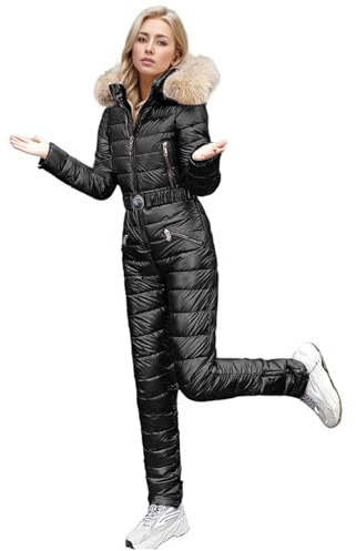 Schneeanzug Damen Winter Warme Schneeoverall Winddicht Skianzug Damen Winter Overall Wasserdicht Overall Skioverall Ski Overall Mit Kapuze Schwarz L