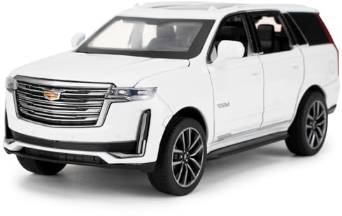 LOVEPOSELY 1:32 Scale Car Model Compatible for Collectible Escalade SUV Diecast Toy Vehicle, Zinc Alloy Pull Back Toy Car with Sound and Light for Adult Boys Girls 3 4 5 6 7 8 (White)