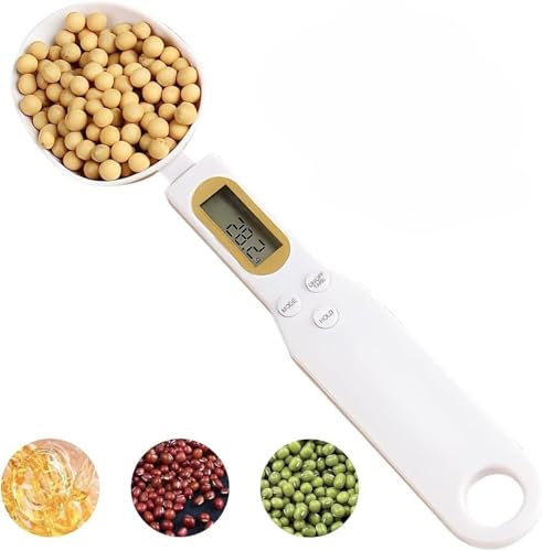 Digital Kitchen Measuring Spoon Scale with LCD Display - 0.1g to 500g Precision for Dispensing Food, Condiments and Pet Food (White)