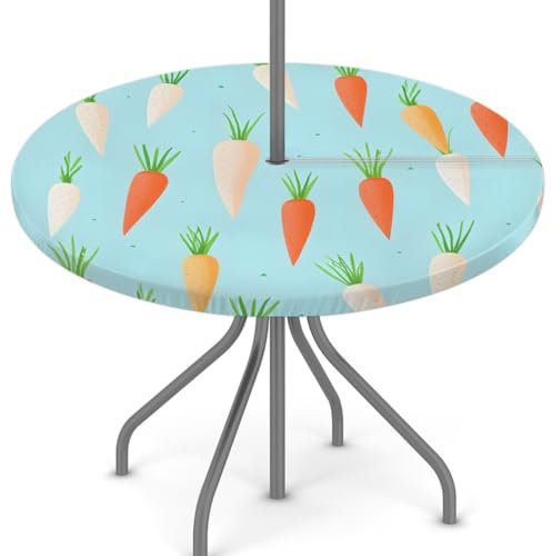 Woltant Tovaglia rotonda con foro per ombrellone e cerniera, facile da pulire, con bordi elastici, protezione per tavolo da giardino, patio, barbecue (carota carota)