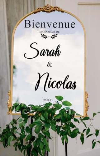 solenzo - Sticker de mariage avec prénom et date personnalisés pour panneau de bienvenue (Noir, L 28 X H47 cm)