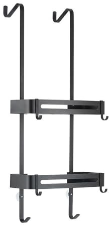 zhangrui1888 Duschablage Caddy über der Duschtür, hängender Dusch-Organizer mit 2-stufigem Gestell und Haken, Duschregal ohne Bohren for Badezimmer, Schwarz/Silber Handtuchhalter(Schwarz)