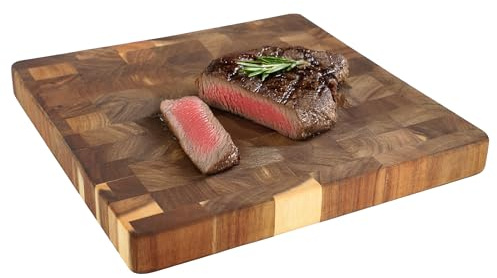 Elama 13.75 x 1.5 Inch Square Thick Acacia Wood Butcher Block – Heavy-Duty Cutting and Serving Board for Meat, Cheese, and Vegetables (13.75 x 1.5Inch Square)