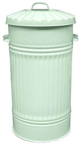 KetoBarrow Slim Metal Bin with Dustbin Lid - Strong Galvanised 55 Litre Bin, Straight Sided, for Home, Kitchen Rubbish, Waste, Outdoor or Indoor Use, Animal Feed - Sage Green 55L