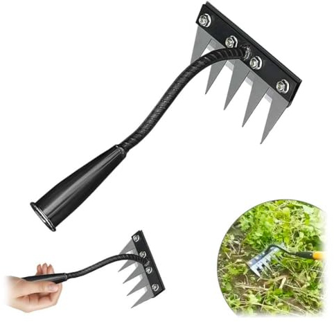 Rastrillo de acero al carbono para desmalezar jardín, herramienta de deshierbe de mano desmontable, rastrillo de hierro resistente para arrancar malas hierbas, desbrozar y airear el suelo, ideal para