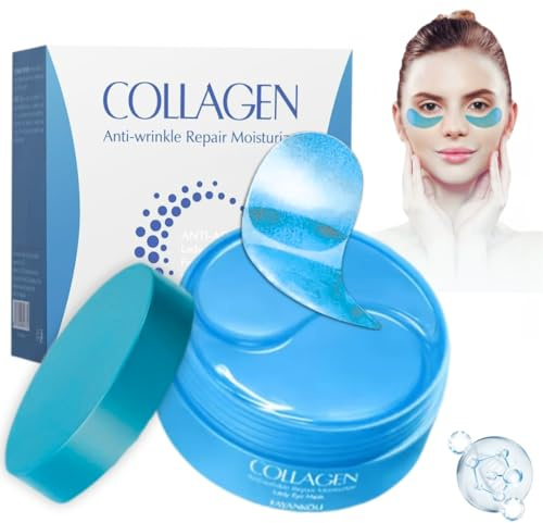 60 stycken Anti-rynk kollagen ögonpads med hyaluronsyra & 10 vitaminer – Fuktgivande anti-aging ögonmask mot rynkor, mörka ringar & säckar under ögonen – Kylande ögonlappar för trötta ögon