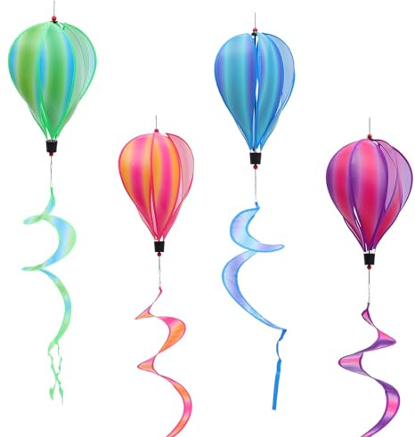 Yardenfun 4 Pièces Lot de Moulins à Vent Montgolfière Colorés pour Jardin Décoration Extérieure Arc-Ciel pour Pelouse Fêtes et Aménagements Extérieurs