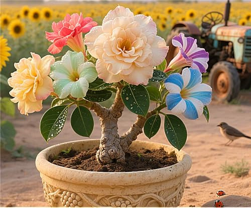 Adenium obesum bulbi,perenni,Tagliare,Rosa del Deserto Pianta vera,Adenium obesum,resistenti al freddo,bulbi rosa del deserto(non artificiali)-1tuberi-H