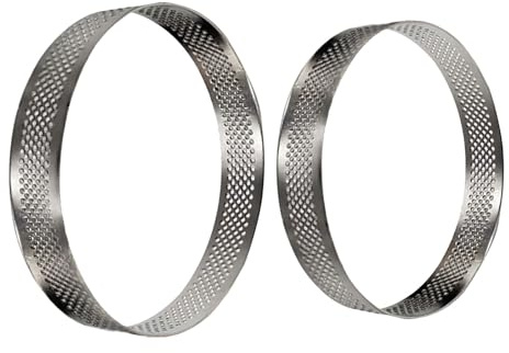 GARVALON Anelli per Crostate Forati in Acciaio Inox 2 Pezzi 20 CM + 18 CM Stampi Rotondi Antiaderenti per Mousse e Dessert Anelli per Crostate per Cottura Uniforme per Dolci