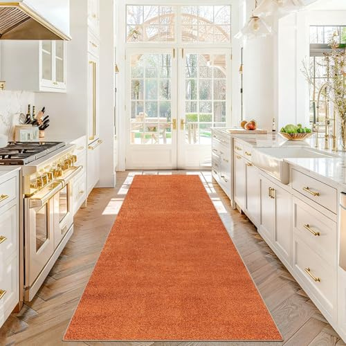 Stqyeiw Läufer Teppich für Flur 40 x 140 cm Lang rutschfest Küchenläufer Teppich Läufer für Küche Waschbar Teppichläufer Flur Teppich Küchenteppich für Eingang Schlafzimmer Korridor Waschküche Orange