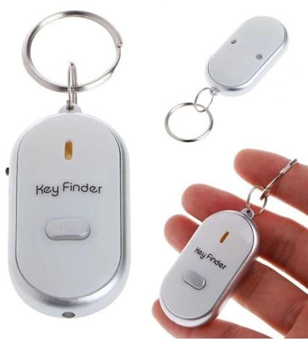 Whistle Key Finder Keyring - Smart Item Finder Locator with Sound and LED Flashlight - Anti-Lost Key Fob Finder for Car Keys, Wallet - Whistle Activation Key Locator Device - Best Gift (White)