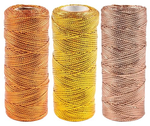 Yayatty Filo D'oro Spago Dorato, 1,5mm Spago Dorato per Decorazioni Tinsel Corda per Artigianato, Decorazione di Natale, Hobby Creativi, 3 Colori E, 300m