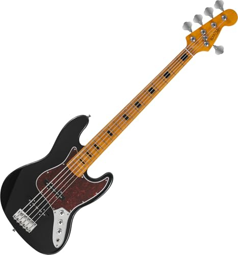 Rocktile Pro JBS50-BK E-Bass - Bajo JB-Style de 5 cuerdas con cuerpo de tilo - Mástil de arce y diapasón de arce - 2x Single Coil Pickups - 2x Volume, 1x Tone - Escala 34 - Negro