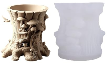 Molde flexible de silicona para troncos de árbol de cemento hecho a mano para macetas decorativas de hormigón y creación de arte de resina, molde multiusos de silicona