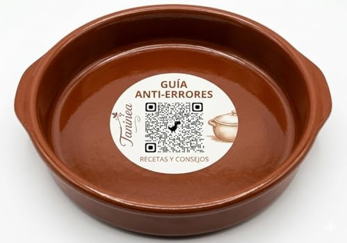 Cazuela de Barro Esmaltada 40 cm con Asas – Fuente/Tartera Grande para Horno y Mesa – Arroces, Asados y Guisos – Hecha en España. Apta para Horno, Gas, Microondas y Vitro