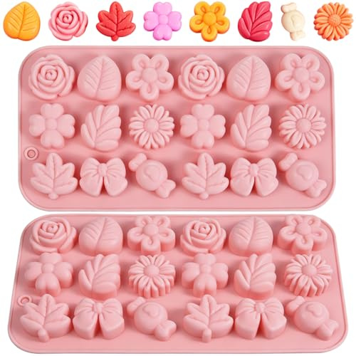 Ainiv 2 Stück Silikonform Blumen, Schokoladenform aus Silikon | 3D Süßigkeitenformen, Formen Rose Blume, Eiswürfelformen für Schokoladenformen, Gelee, Bonbon