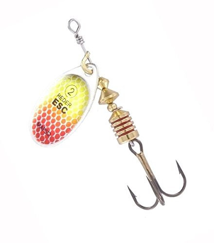 MAPSO - Pack de 5 Cucharillas de Pesca Reder-2 Esc PAR | Cebo Artificial de Pesca Útil para Diversas Especies y Profundidades, Color Plata Amarillo Rojo, 4'5gr