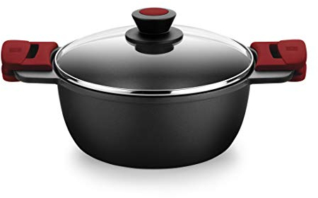 BRA Premiere Cacerola alta 28 cm, Aluminio Fundido, Tricapa, Revestimiento Antiadherente reforzado, 2 asas de Silicona Desmontables, Apto para todo tipo de Cocinas incluida Inducción, color Rojo