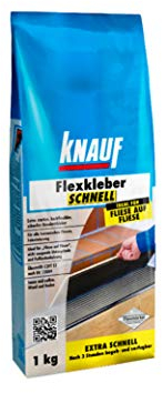 Knauf Flexkleber Schnell, Klebe-Mörtel Fliesenkleber – Fliesen- und Naturstein-Kleber für Wand und Boden, schnell trocknend, zur Anwendung beim Fliesen-Legen innen und außen, 1-kg