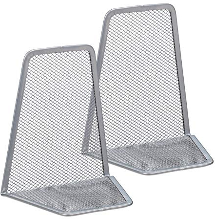 relaxdays 10024811_55 Serre Livre, Presse-Papier, Set de 2, métal Design Maille, HxlxP: 14,5 x 12,5 x 9 cm, Argent, Acier