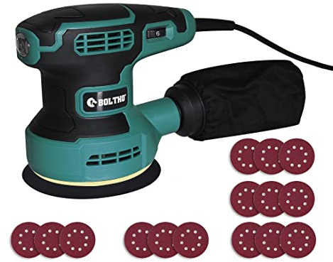 Orbital Sander, BOLTHO13000RPM 320W Random Orbit Sander Tool with 6 Variable Speeds, 125MM Electric Palm Sanders Kit with Dust Bag, 15pcs Sandpapers for Woodworking & Sanding