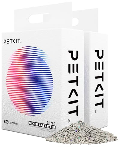 PETKIT Mixed Cat Litter Fast Clumping, Flushable, Ultra Absorbent, 100% Natural Ingredients Litter, Water Dissolvable, Really Dust-Free, Low Tracking Bentonite Tofu Litter (7.9lb×2 Bags)